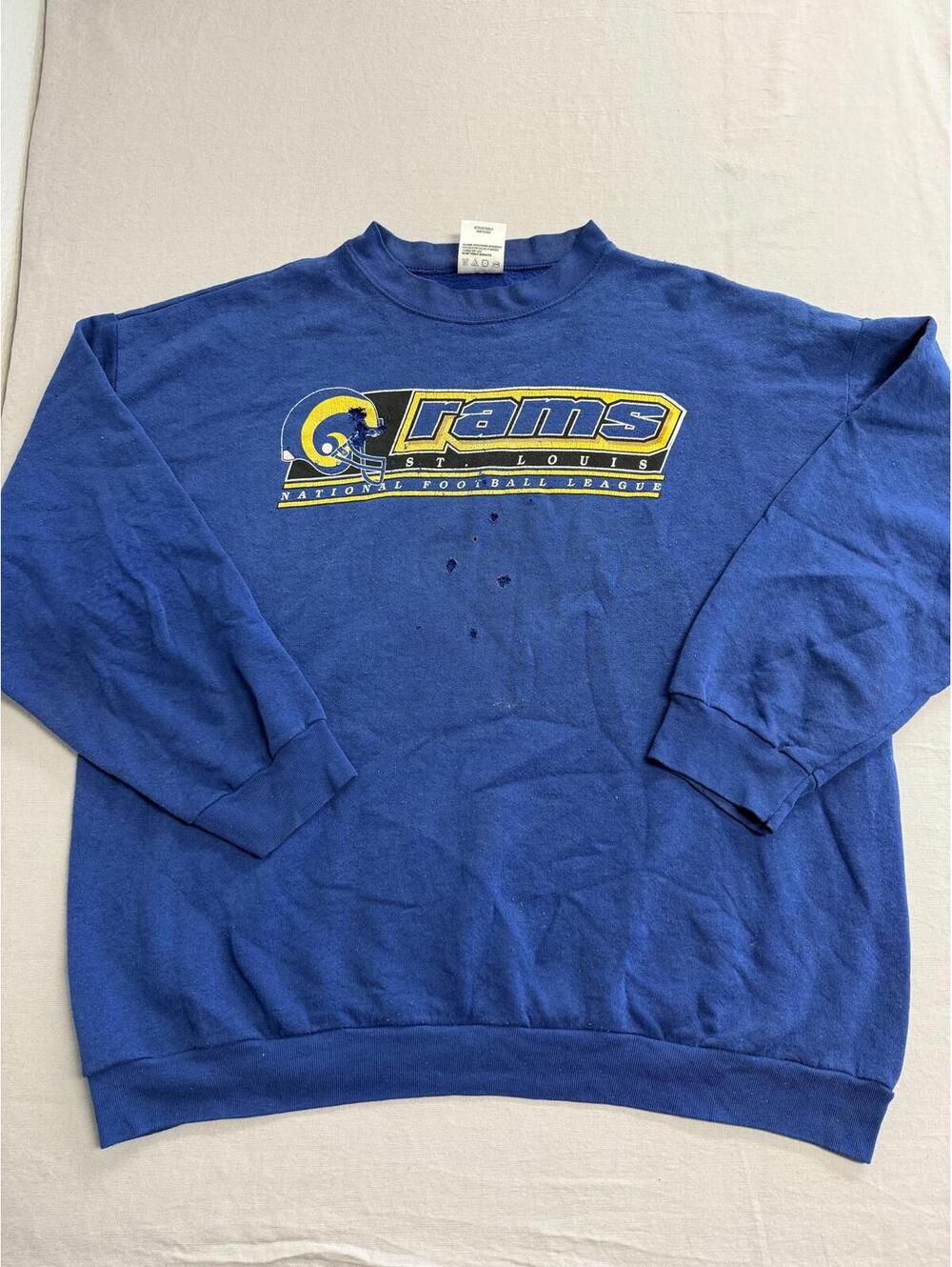 Vintage NFL St Louis Rams Crewneck Thrashed Blue Sweater 2XL